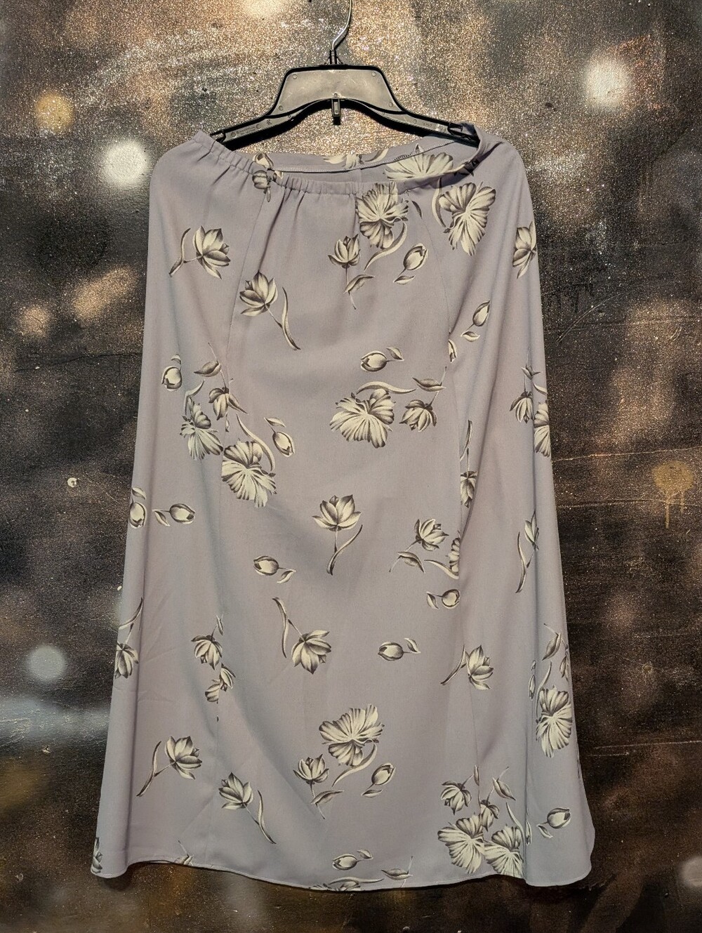 Light Lavender Floral A-Line Skirt - Elastic Waist